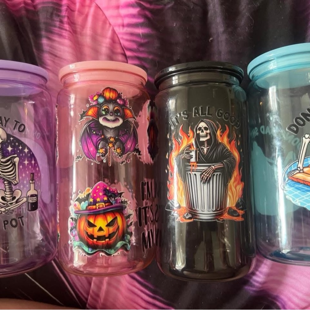 Colorful Halloween-Themed Glass Jars